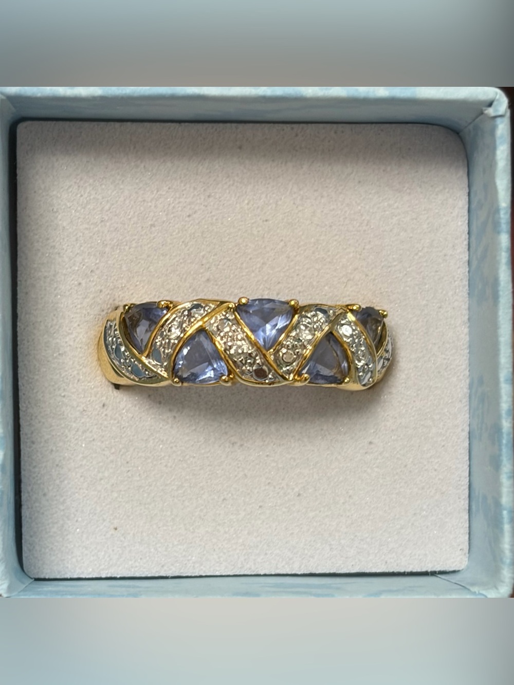Gold-Tone Lavender Stone Crisscross Ring